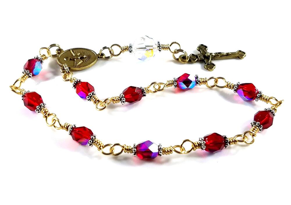 Holy Family Rosary, Vintage Red Czech Crystal Beads